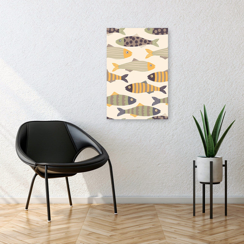 Playful Fish Pattern Modern Playful Whimsical Fish Nature Ocean Wall Art Print 1 Piece Wrapped Canvas Wall Art