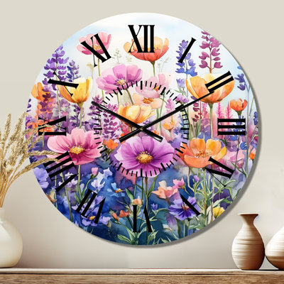 Horloge murale silencieuse en métal de style chalet, éclosion printanière de fleurs sauvages