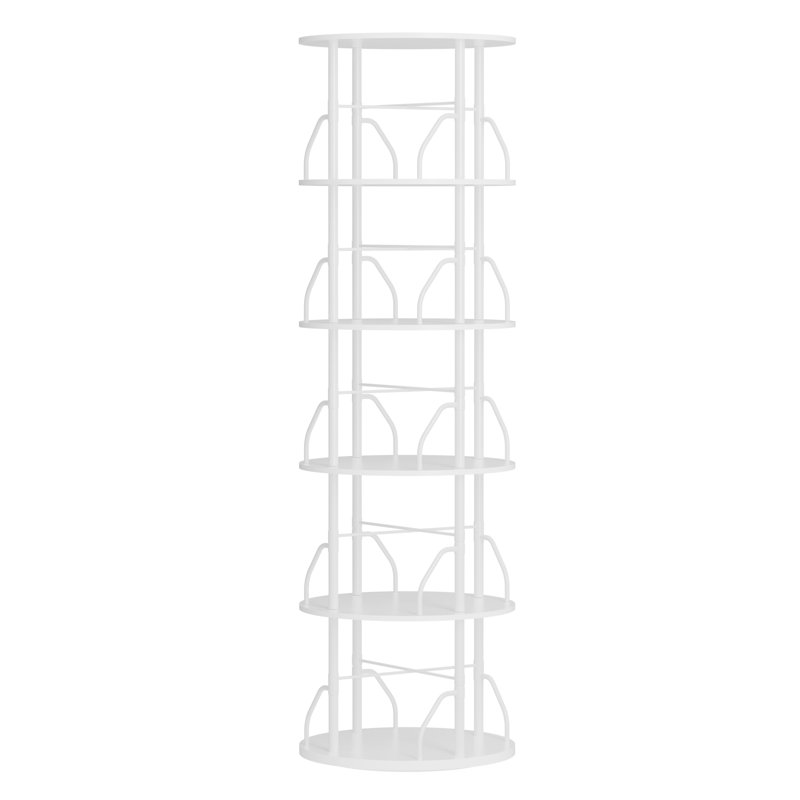 Rotating 360° Bookshelf Tower, Stackable Spinning Bookcase, Space‑Saving Revolving Round Shelf, Floor Standing Swivel Corner Organizer, White
