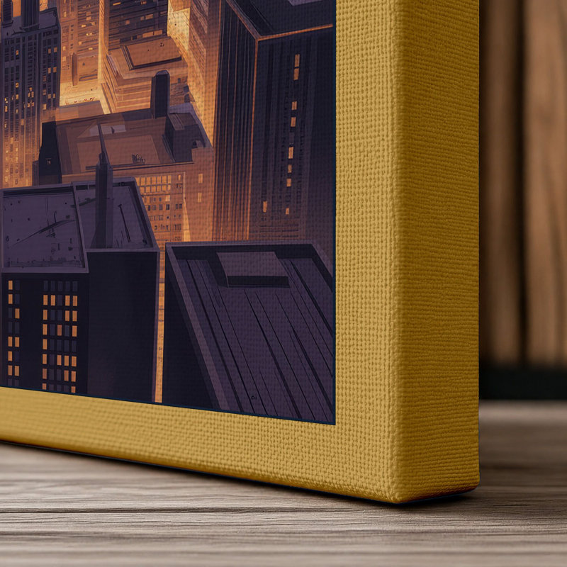 City at Dawn Modern - Wrapped Canvas, 36x24 - 91.4 x 61.0 cm, Ochre Border