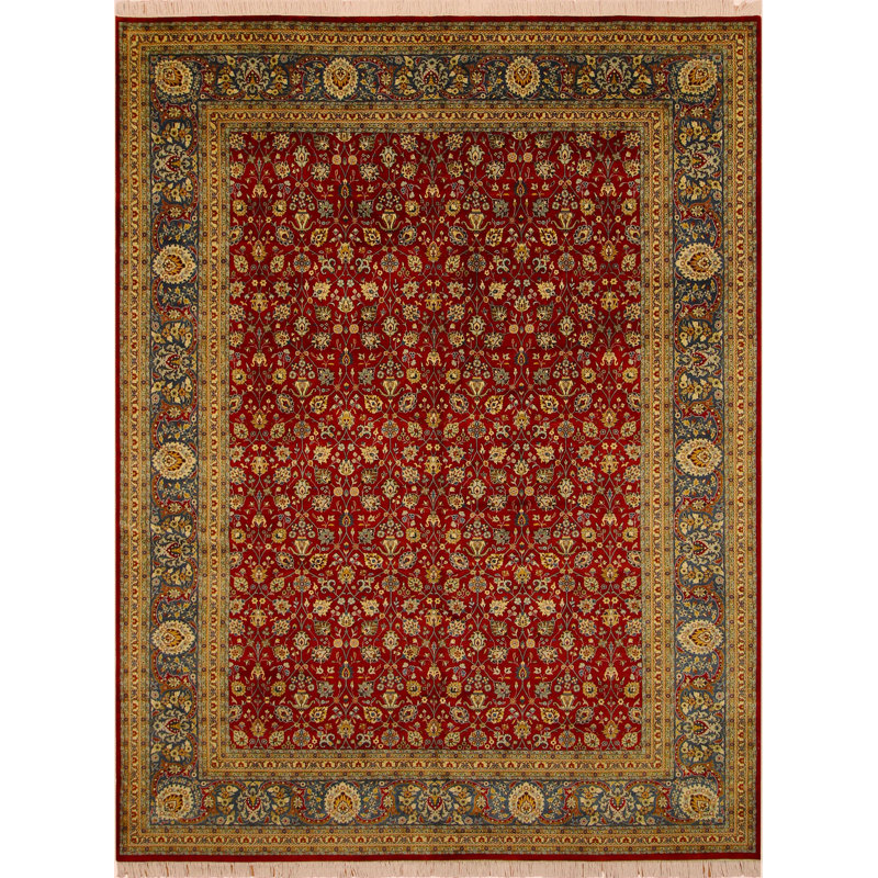 Tapis oriental rouge / bleu sarcelle en laine 9 pi 0 po x 12 pi Aaru