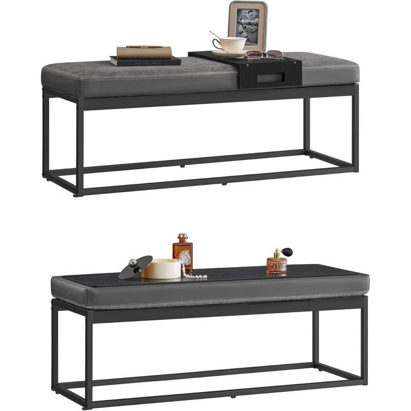 Rosaelena Polypropylene / Olefin Upholstered Bench, Grey