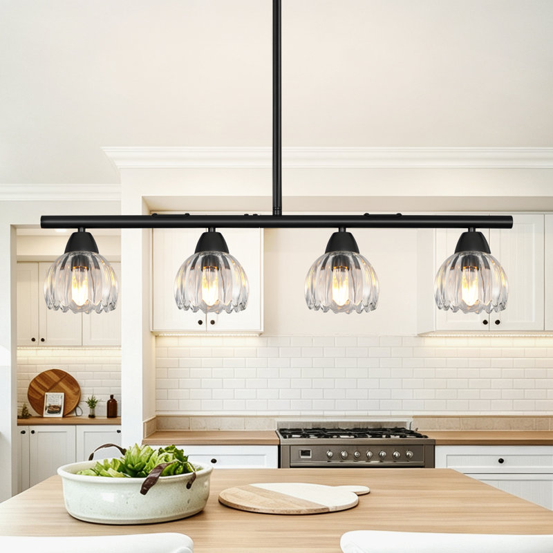 Lustre linéaire moderne à intensité variable 4/6 avec abat-jour en verre pour îlot de cuisine ou salle à manger, 4