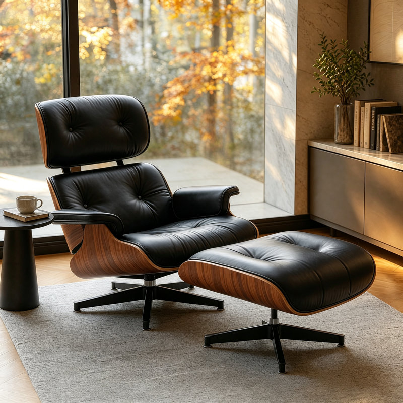 Méridienne avec repose-pieds, fauteuil d'appoint moderne Mid-Century, méridienne rembourrée, structure en bois massif, base en alliage d'aluminium robuste pour le bureau à domicile et le salon