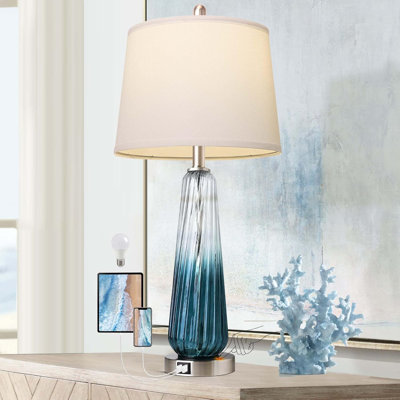 Modern Touch Control Table Lamp With 3-Way Dimmable Lighting, Dual USB Charging Ports, And White Fabric Shade For Living Room And Bedroom Decor