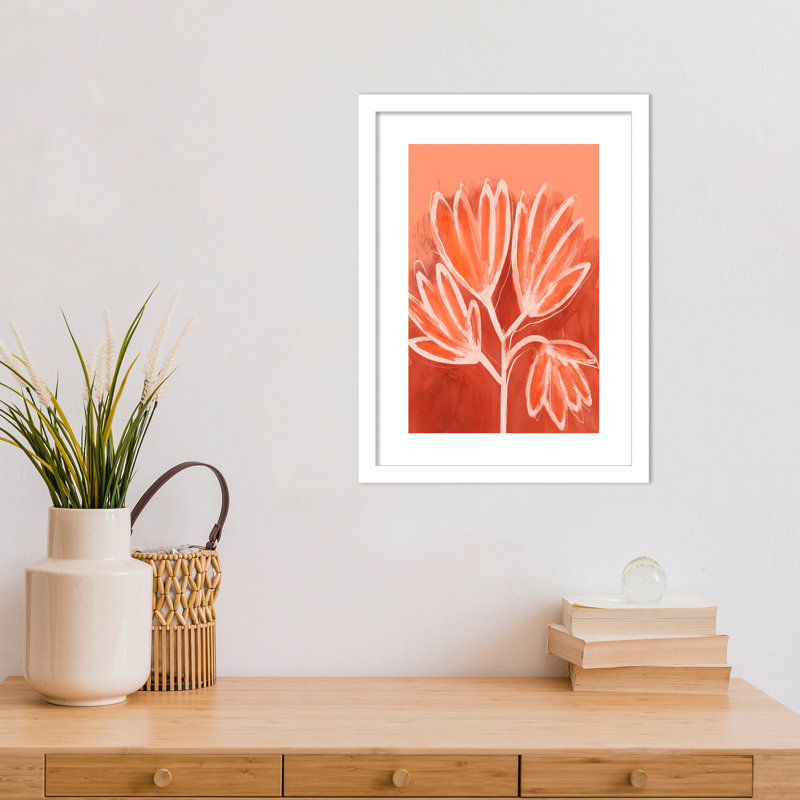 Peachy Flowers by Treechild Wood Framed Wall Art Print, White, 17" H x 13" W