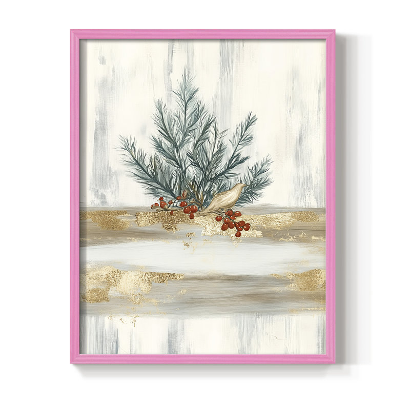 «Christmas Holiday Art CCXCV III», reproduction d'art encadrée - bois massif, H 21 po x l 17 po, Rose