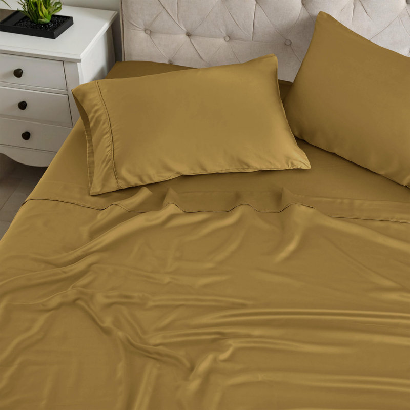 Ensemble de draps 100% rayonne de bambou Blue Nile Mills, Ensemble de draps très grand californien avec 2 t, Doré