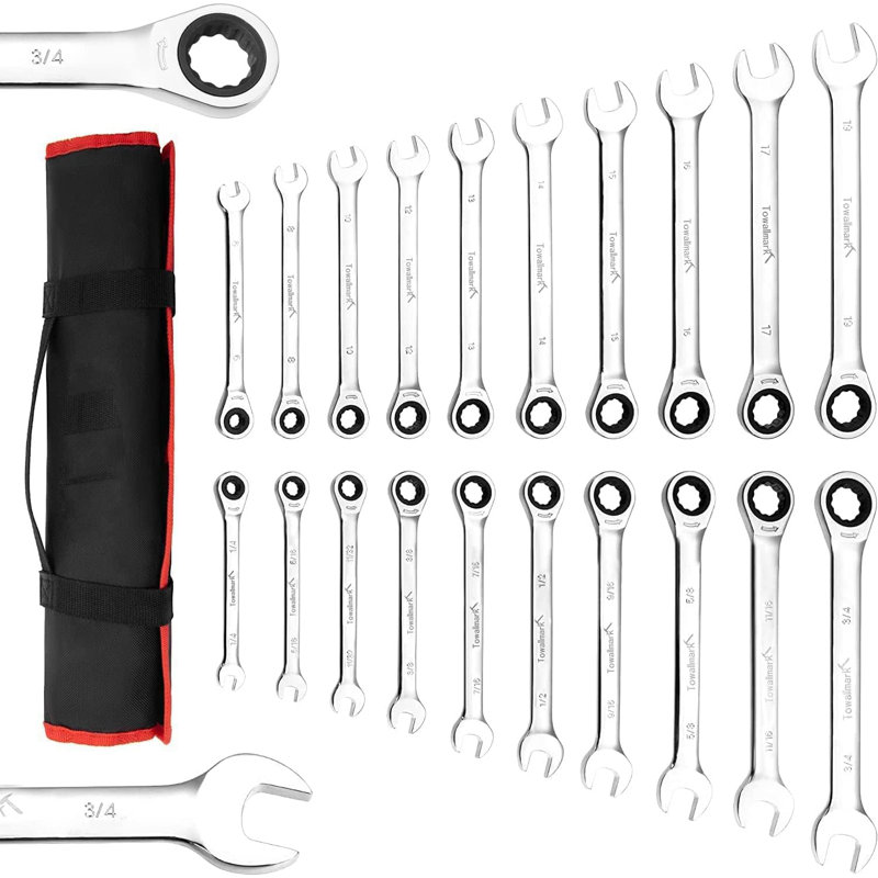 Ratchet Combination Wrench Set, 20-Pieces Fixed Head Wrenches Set, 72 Teeth, SAE 1/4-3/4"& Metric 6-19Mm, Cr-V Steel with Storage Bag for Truck/Garage Projects, Etc.