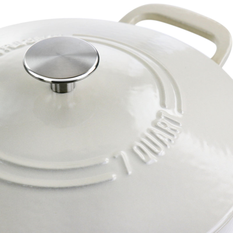 Martha Stewart 7 qt. Non-Stick Cast Iron Round Dutch Oven, Cream