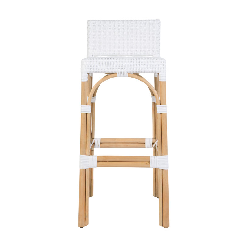 Tabouret de bar à dossier bas en rotin de 30 po de hauteur Estella, blanc lisse, Blanc lisse