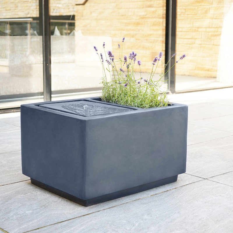 Cube Water Feature with Planter, Cement