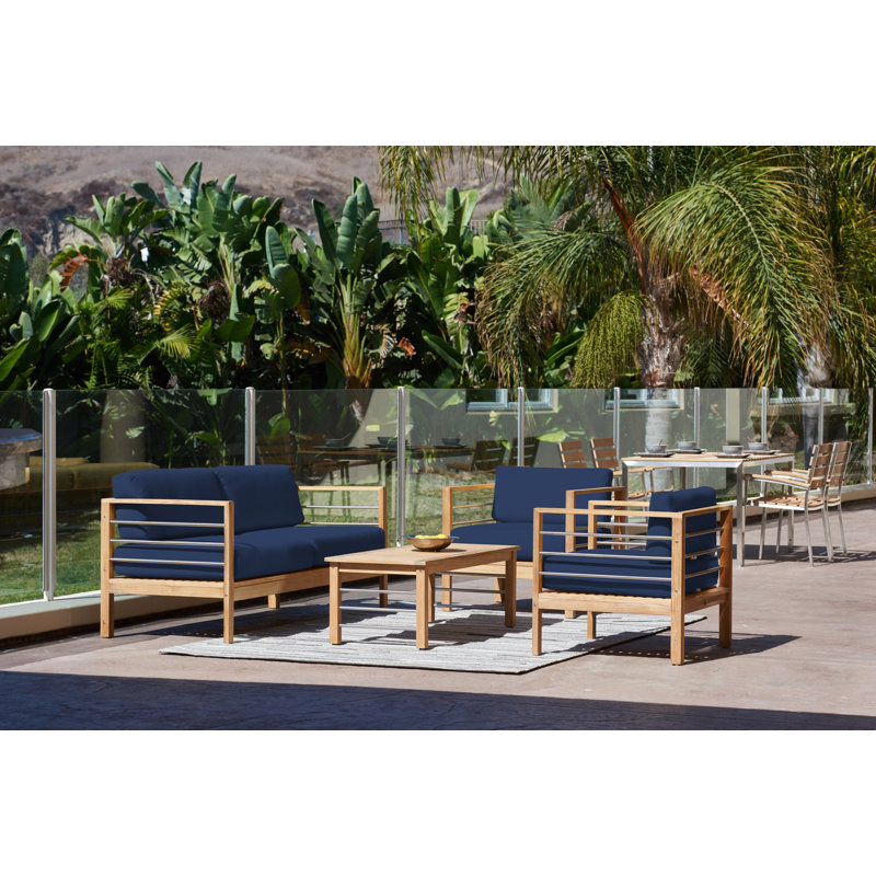 Soho Patio Chair with Sunbrella Cushions, Canvas Navy Sunbrella® Canvas, Teak Blonde