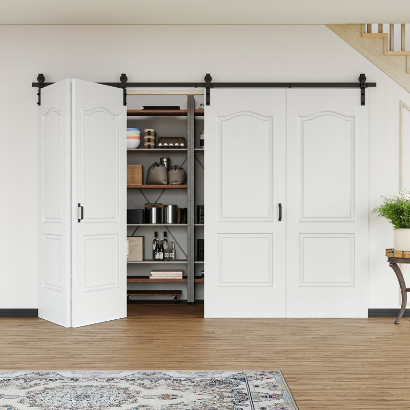 Double porte de grange pliante double avec trousse de quincaillerie d'installation, 120 po x 84 po