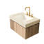 Comptoir en pierre frittée à motif beige 76 cm (30 po) avec lavabo encastré en céramique, trois trous prépercés pour robinetterie standard, profondeur 75,2 cm (29,63 po), largeur 48,4 cm (19,07 po), poids 21,8 kg (48,12 lb), hauteur 21 cm (8,29 po), couleur beige.