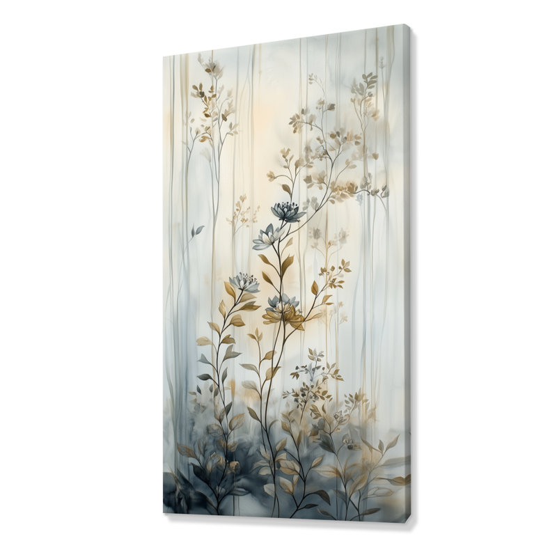 «Green Grey Warm Breeze Wildflower Grove Art I», reproduction d'art sur toile encadrée, art mural Boho Large, Toile tendue