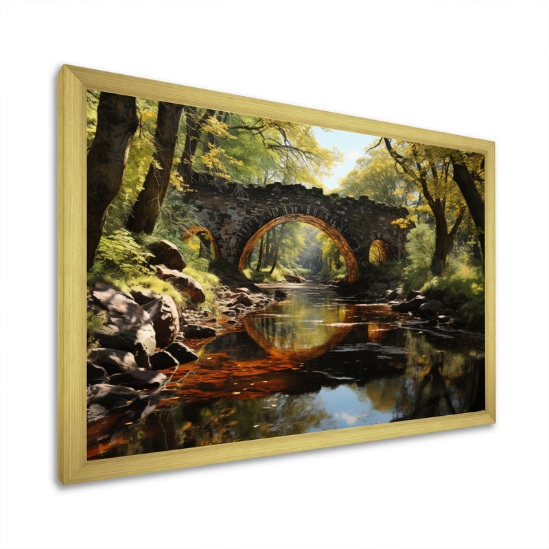 «Beige Bridge Whispers Of History II», reproduction d'art sur toile, Encadrement doré, H 12 po x l 20 po x P 1 po
