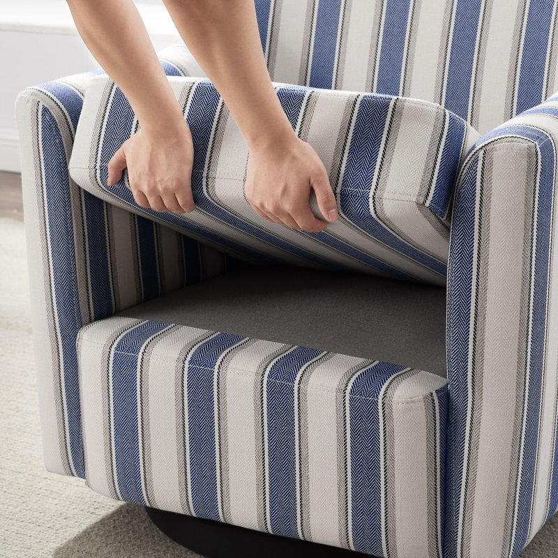 29.92In Linend Fabric Swivel Accent Chair, Navy Blue Stripe Linen