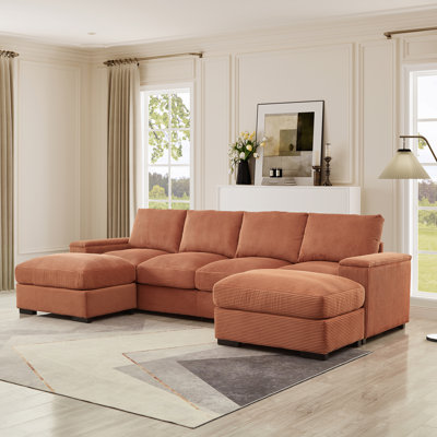 Canapé modulaire à assise profonde avec repose-pieds, canapé-lit en velours côtelé