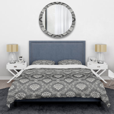 Grey Damask - Abstract Duvet Cover Set - Microfiber Polyester