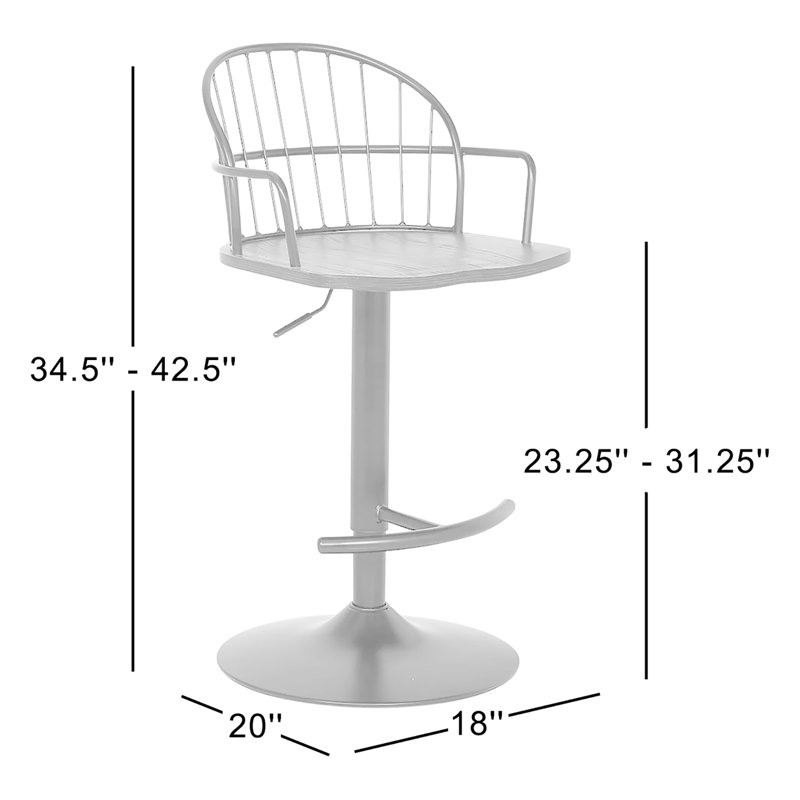 Virgilina Modern Swivel Adjustable Height Bar Stool with Arms and Pedestal Base in Wood, Metal, Walnut