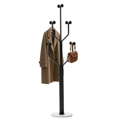 Coat Rack Freestanding With 10 Hooks, Metal Coat Rack Stand, Heavy Duty Standing Coat Tree With Sturdy Round Base For Clothes, Hat, Jacket / Entryway, Hallway, Bedroom, Black