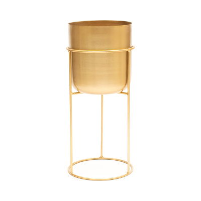 Matt Metal Large Decorative Plant Pot with Gold Plant Stand