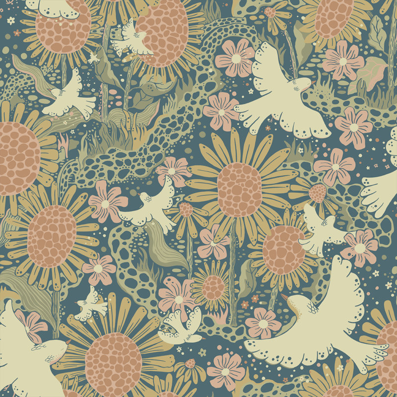 Floral Roll, Blue