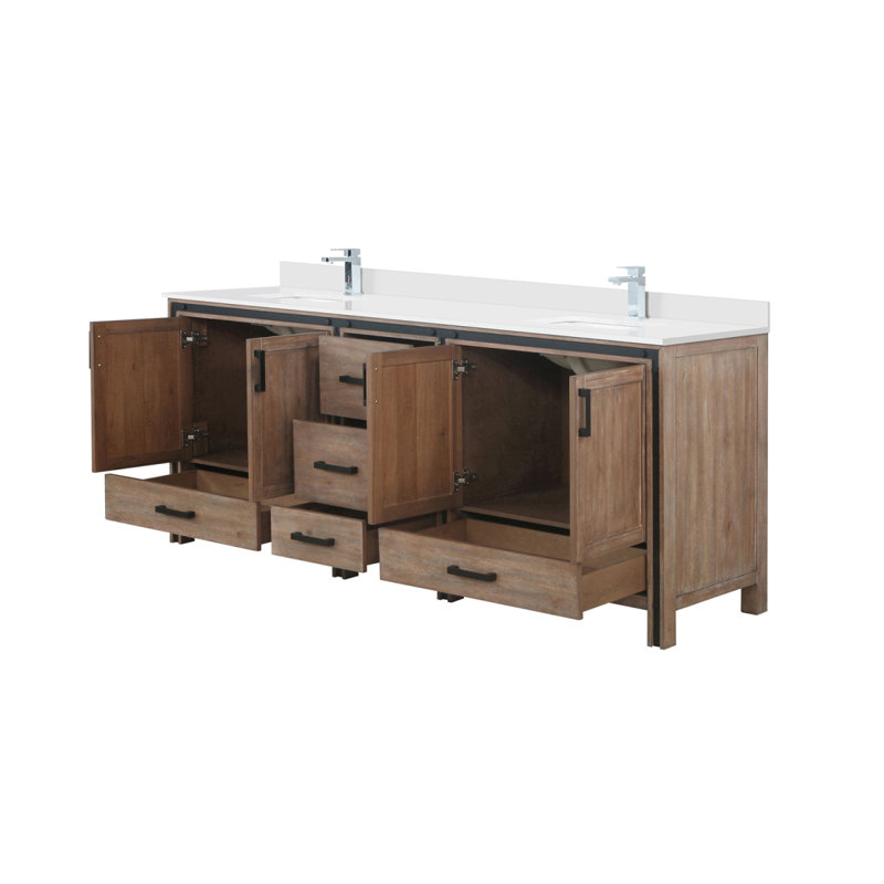 Meuble-lavabo double 84 po Rustwood X P 22 po D, ensemble de comptoir en quartz blanc et robinet, Bois de grange, 84"