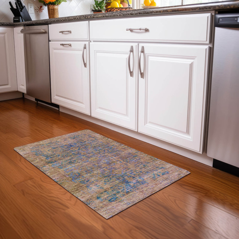Machine Washable Indoor/Outdoor Xhevrie Navy Rug, Rectangle 1'8" x 2'6"