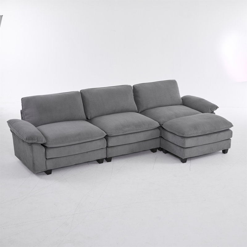 Modular Sectional Sofa With Movable Ottoman, Gray Fabric