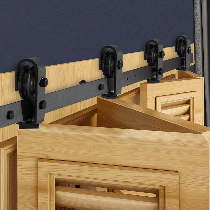 Ensemble de rail de porte de grange coulissante bi-pliable pour quatre portes de 14 po