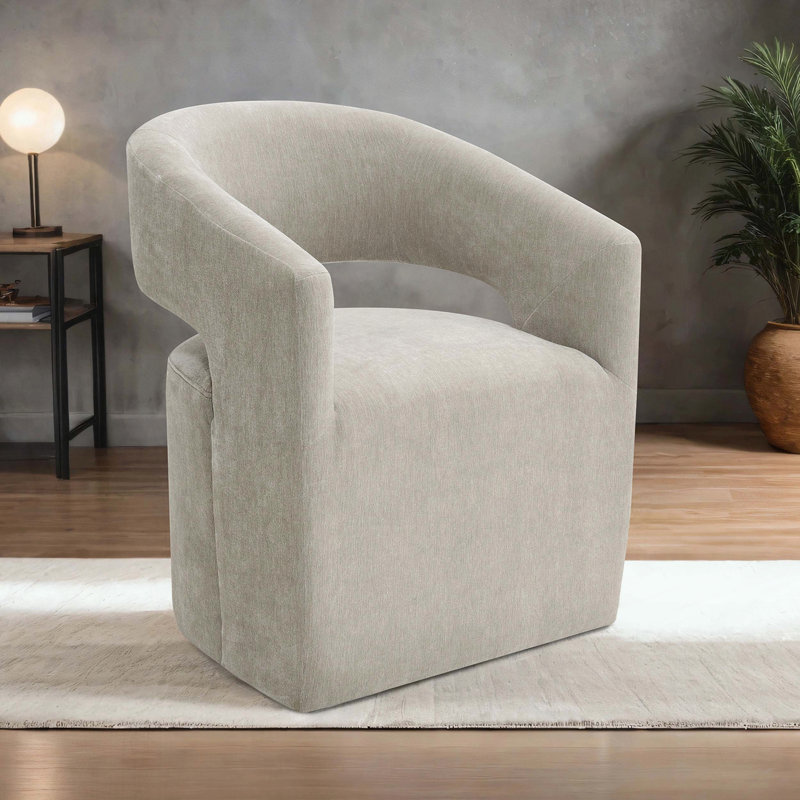 Chaise avec accoudoirs 1 pièce de style contemporain en tissu texturé neutre, Taupe