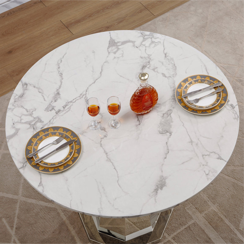 Table de salle à manger 47 po, Argent argent, Blanc