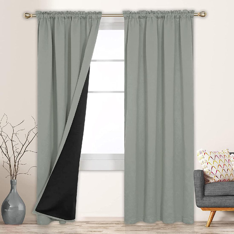 Deconovo 100 Percent Blackout with Liner Rod Pocket Curtain Panel Pair, Light Gray, 52" W x 72" L