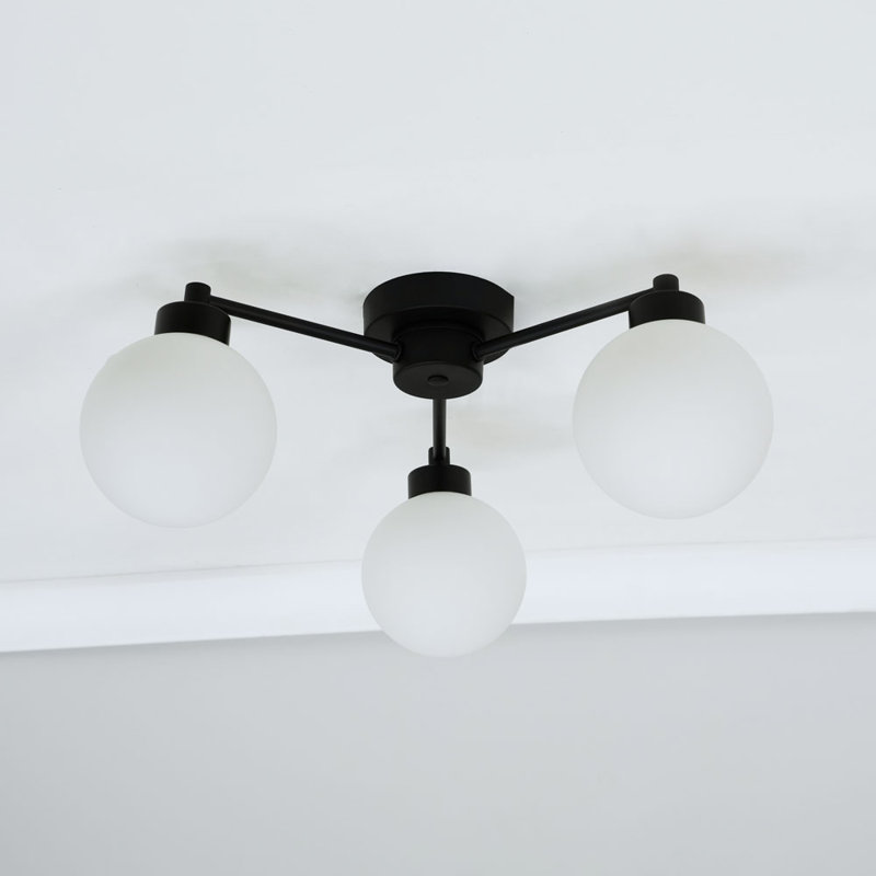 Cementon Glass Semi Flush Mount, Matt Black, No