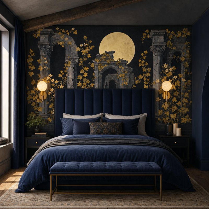 Murales ruines au clair de lune, 100 po x 96 po, Peel and Stick