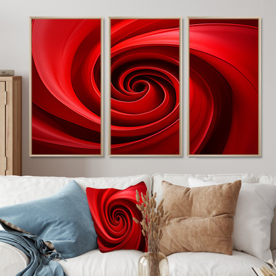 Red Perpetual Pulse Vortex - Abstract Spirals Canvas Art Set