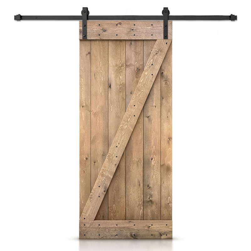 Porte de grange à panneaux en bois peint Z Series avec ensemble de quincaillerie d'installation, Noir mat