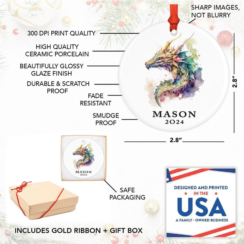 Ornement de dragon de Noël en céramique sur mesure 20 XX, Oui
