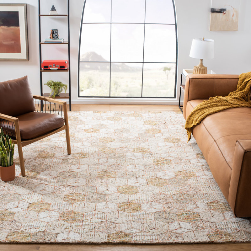 Geometric Handmade Tufted Wool Beige/Taupe Area Rug, Square 6'