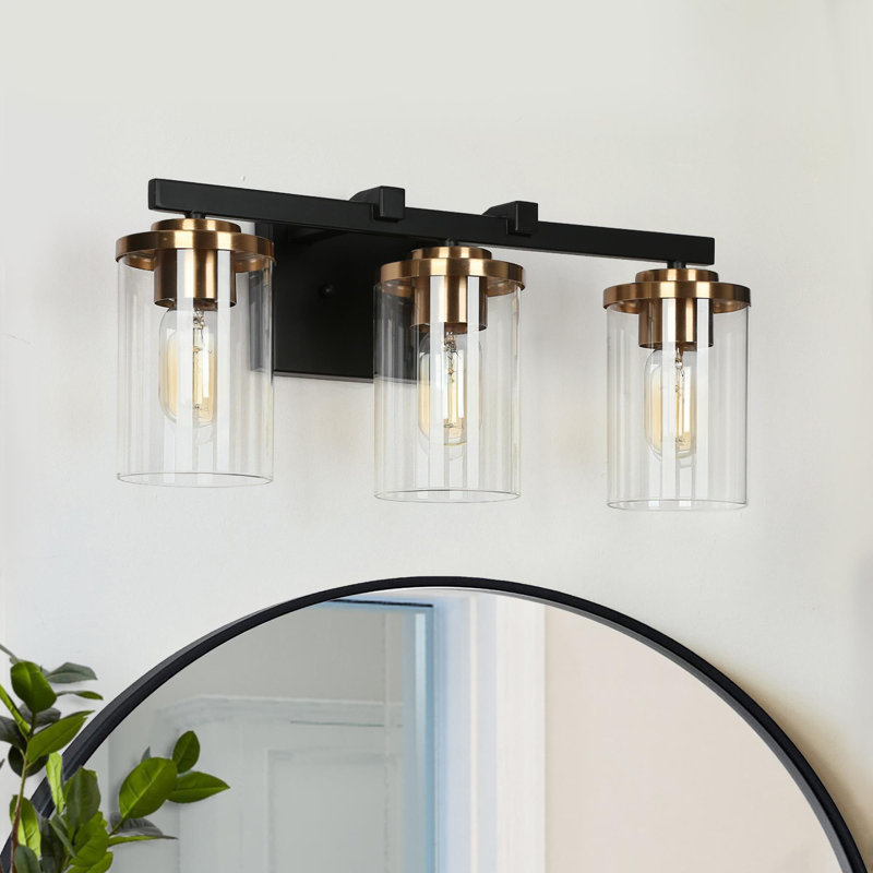 Marrina 3-Light Dimmable Black/Gold Bathroom Vanity Light, Black/Brass