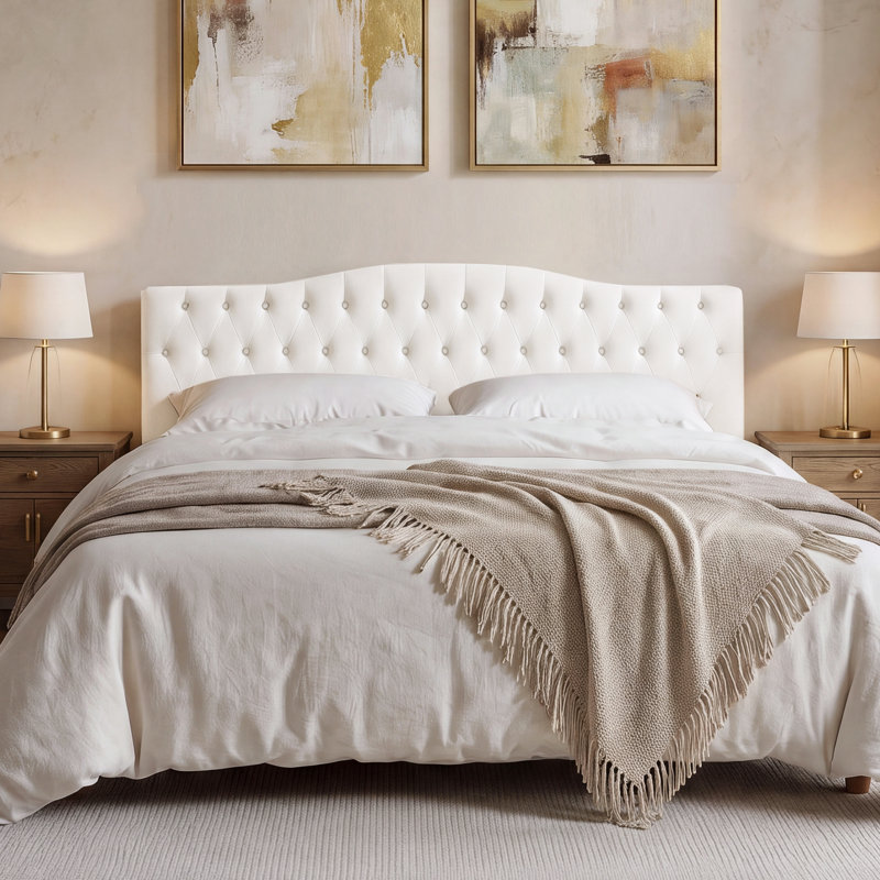 Tête de lit tapissier Aveigha, Très grand, Velours blanc
