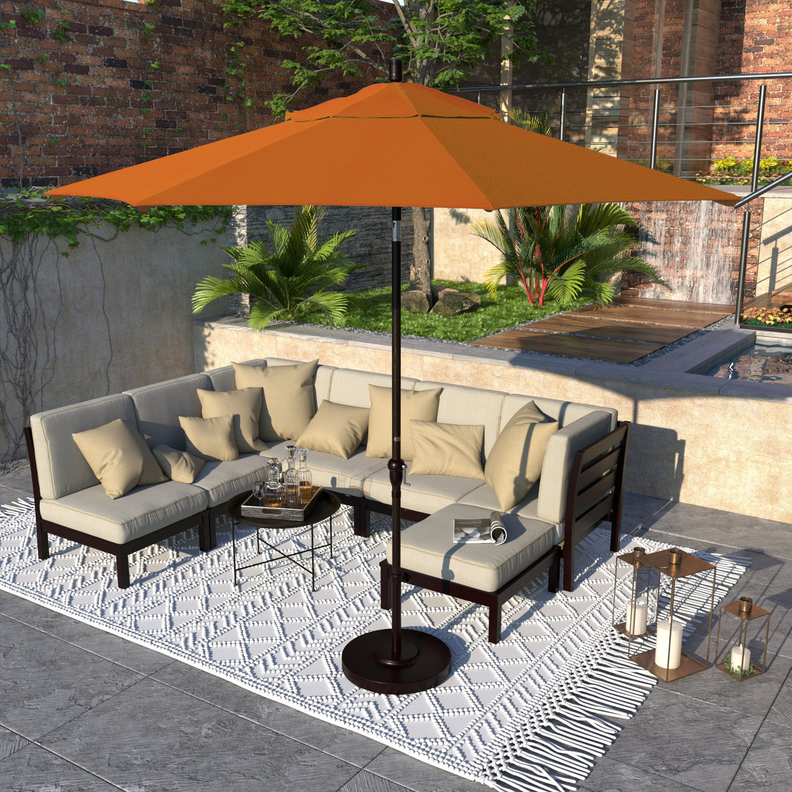 Camry 9' Sunbrella® Market Umbrella, Canvas Tangerine Sunbrella® Canvas