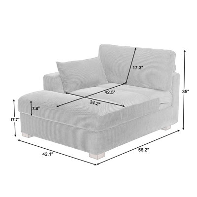 Chaise longue surdimensionnée en velours côtelé orange avec accoudoirs et coussins décoratifs Bentura