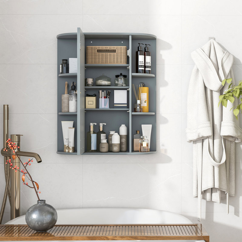 59mm W 70mm H Wall Mounted Required Framed Medicine Cabinet Mirror, Grey
