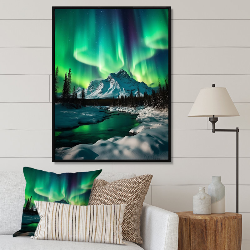 «Northern Lights In Stunning Arctic Mountains», reproduction sur toile, H 20 po x l 12 po x P 1 po, Cadre flottant noir