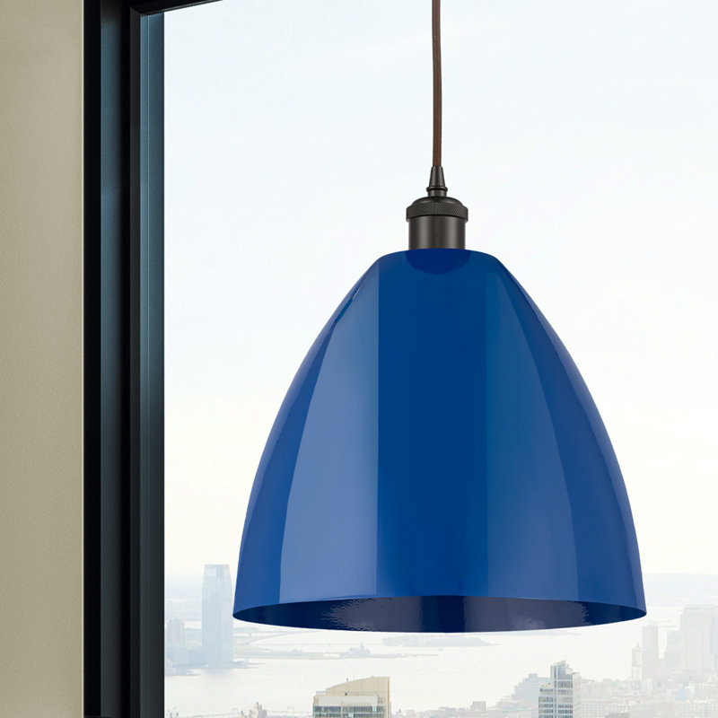 Luminaire suspendu conique 1 lumière, Bleu, H 14,75 po x l 12 po x P 12 po, Bronze huilé