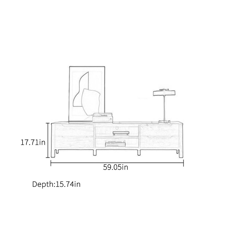 Meuble télé rétro en bois massif simple, 17.71"H x 59.05"W x 15.74"D