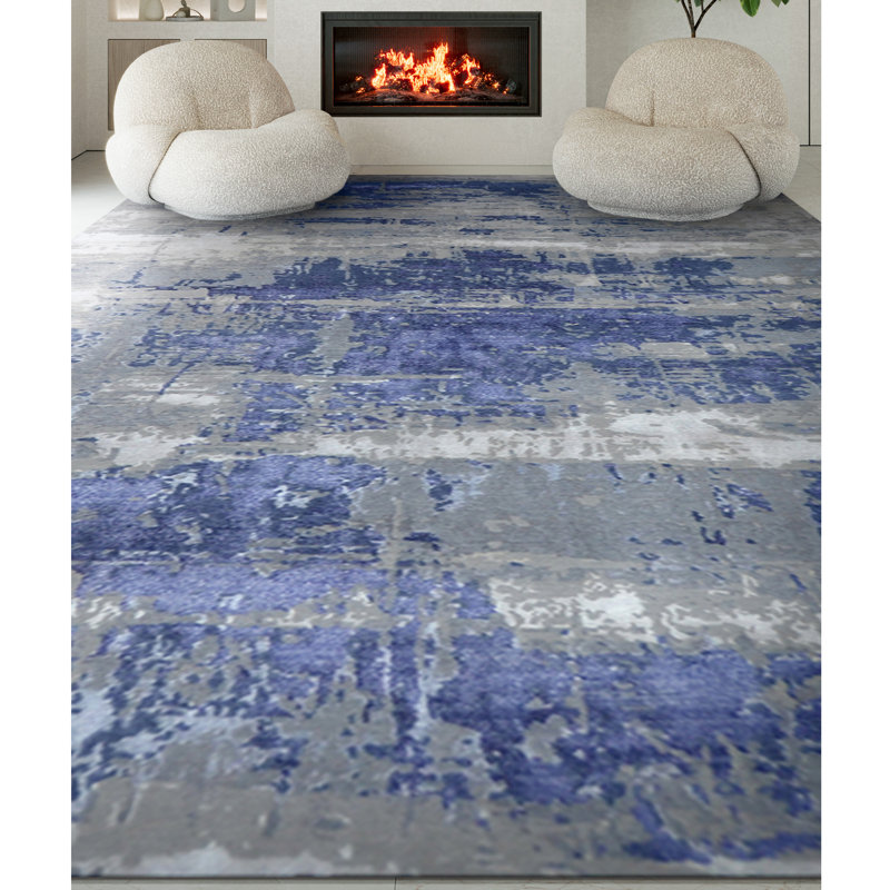 Tapis noué à la main gris / bleu / ivoire, Rectangle 9 pi x 12 pi